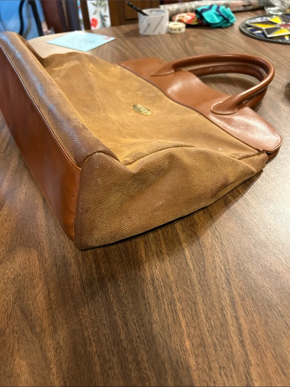 Brown Canvas & Leather Travel Tote - Unbranded